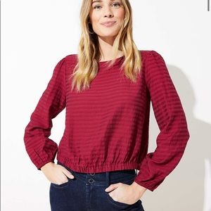 NWT Loft red wrap back cropped striped top Large